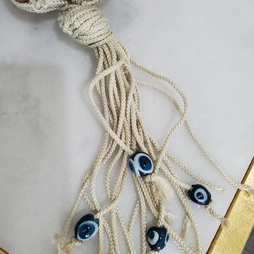 Vintage Bohemian Portugal Brown Glass Hanging Planter Decor Evil Eye Glass Beads